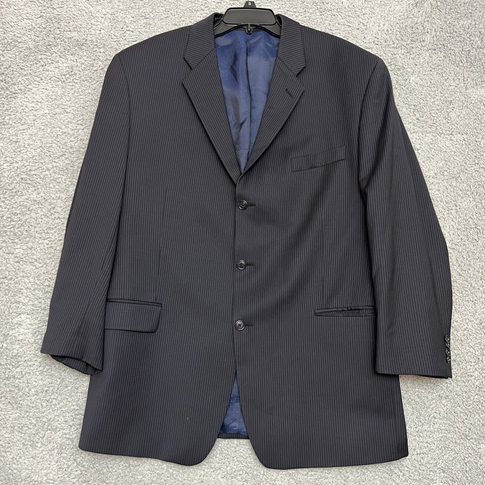 Calvin Klein Blazer Mens 46R Navy Blue Excellent Pinstripe Wool 3-Button Jacket